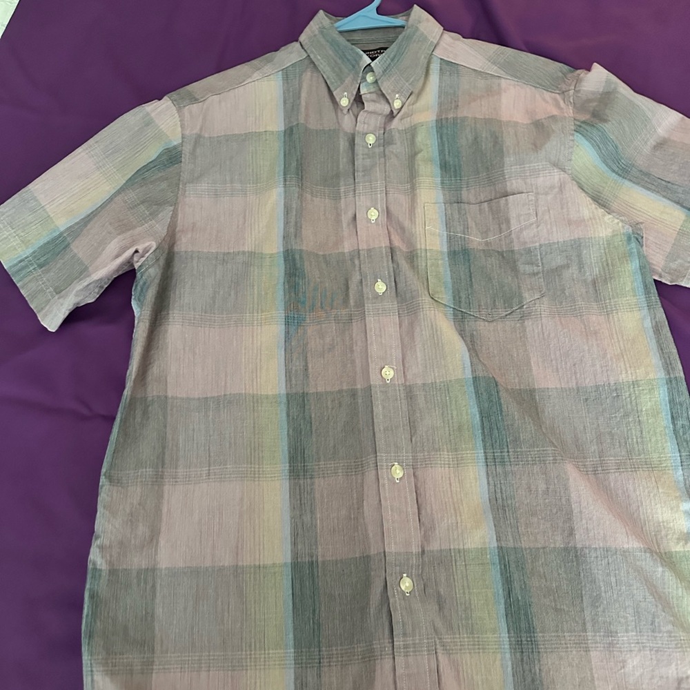 Roundtree & Yorke Pink and Blue Casual Button Down Shirt